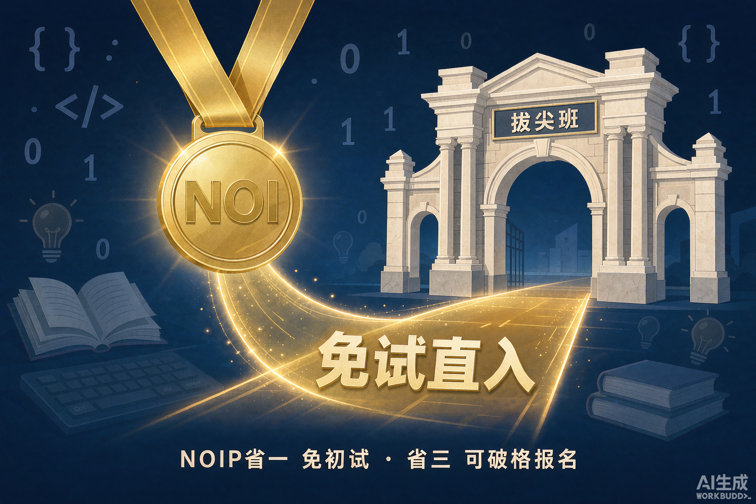 多所高校为信息学竞赛生开设"入校后"专项通道：NOI 铜牌可免试直入拔尖班，NOIP 省一可免初试